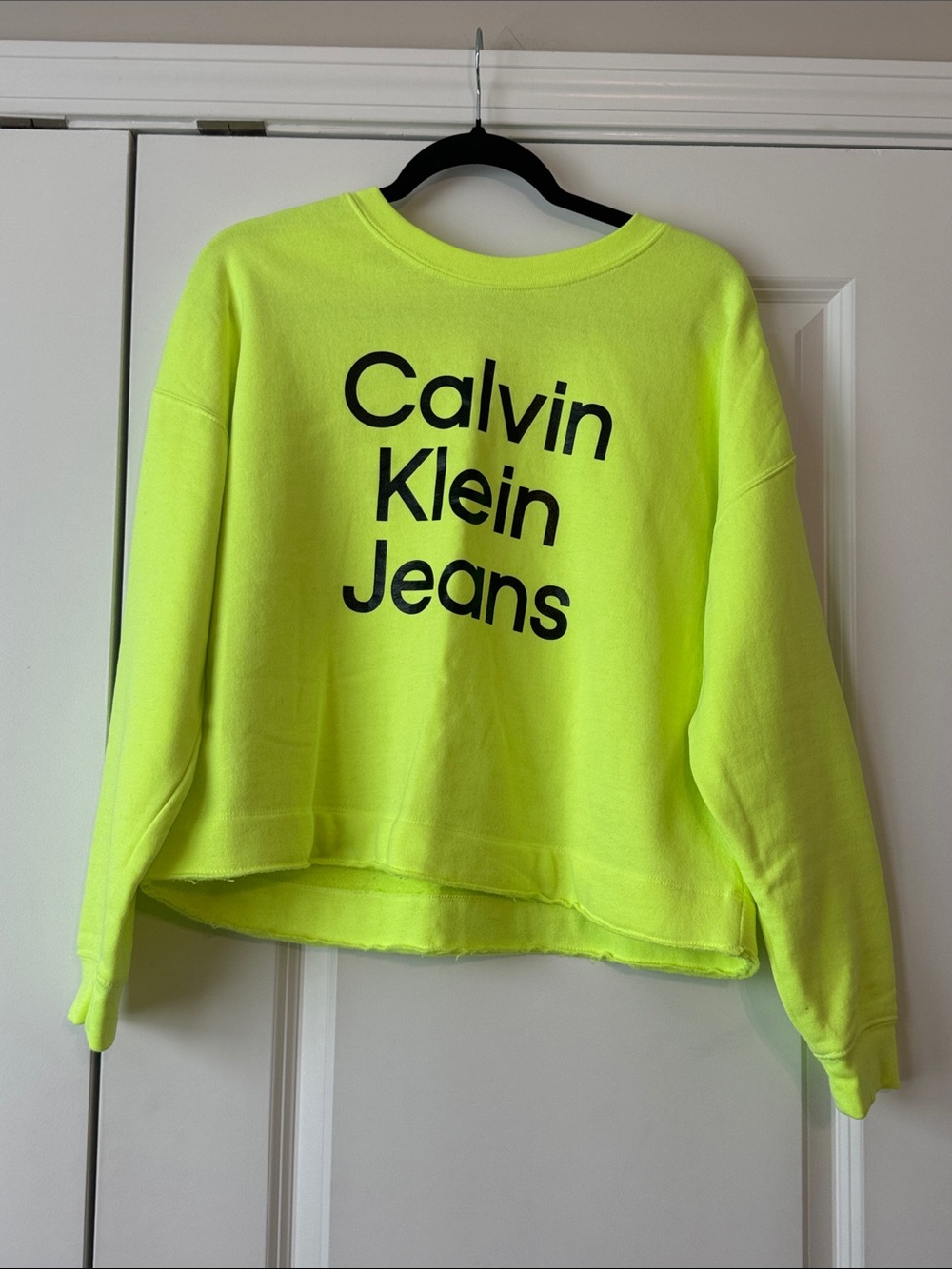 Calvin Klein Jeans Neon Yellow Logo Cropped Crewneck